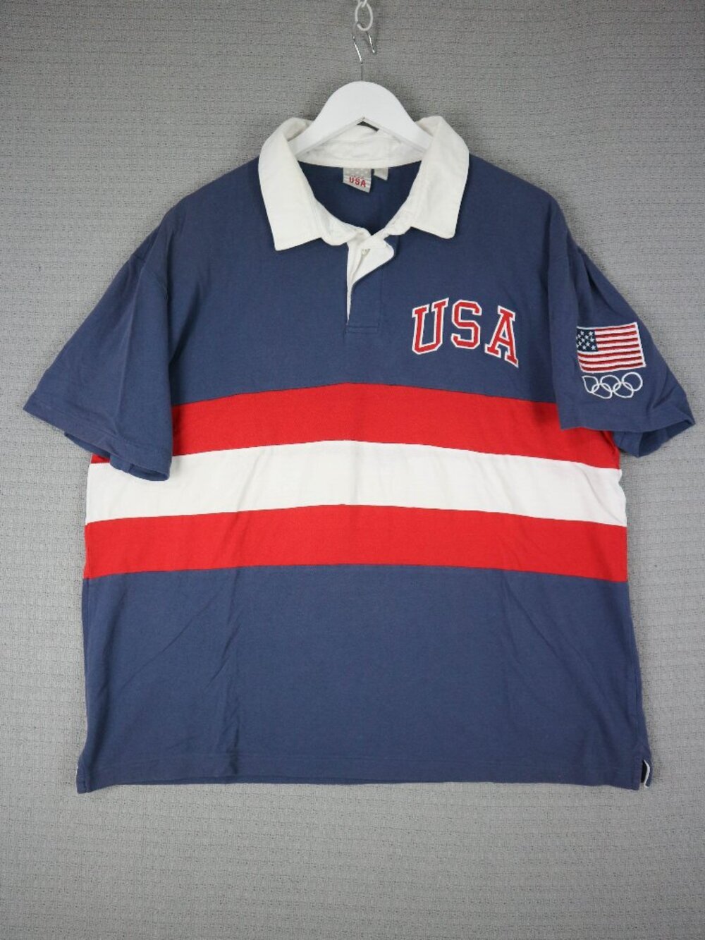 Team USA Flag Style Polo Button Up Shirt Vintage XL